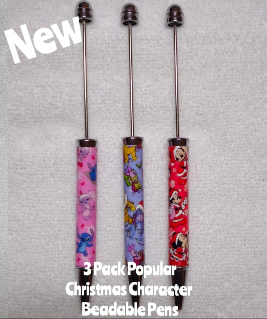 New 3 Count Christmas Characters Plastic Beadable Pen DIY Beadable Craft Supplies