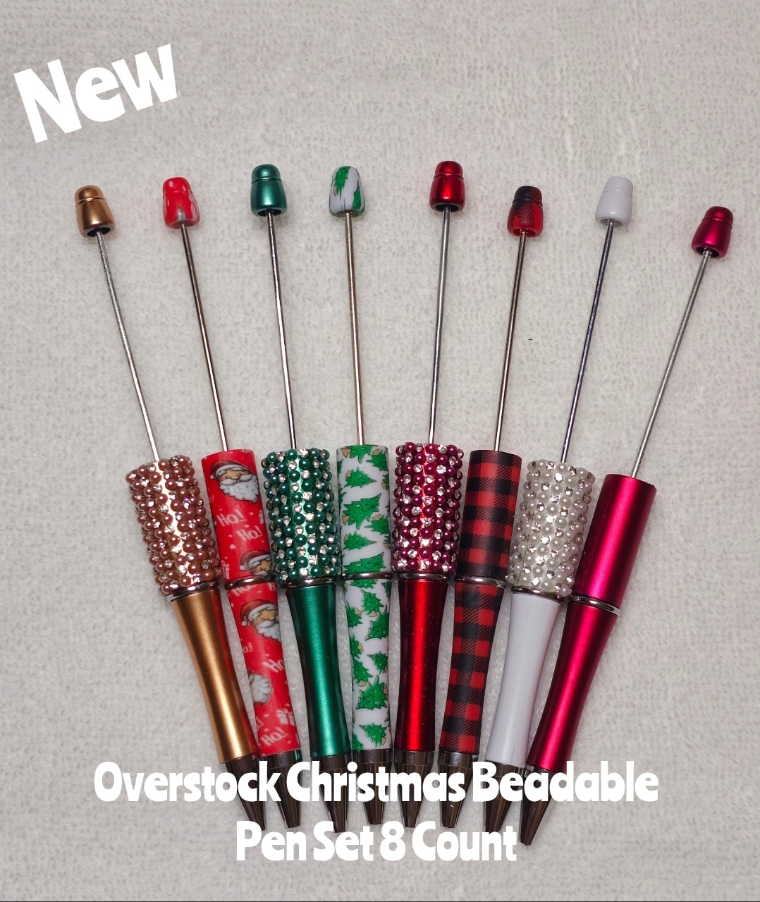 Over stock Clearance 8 Count Christmas Beadable Pen Set