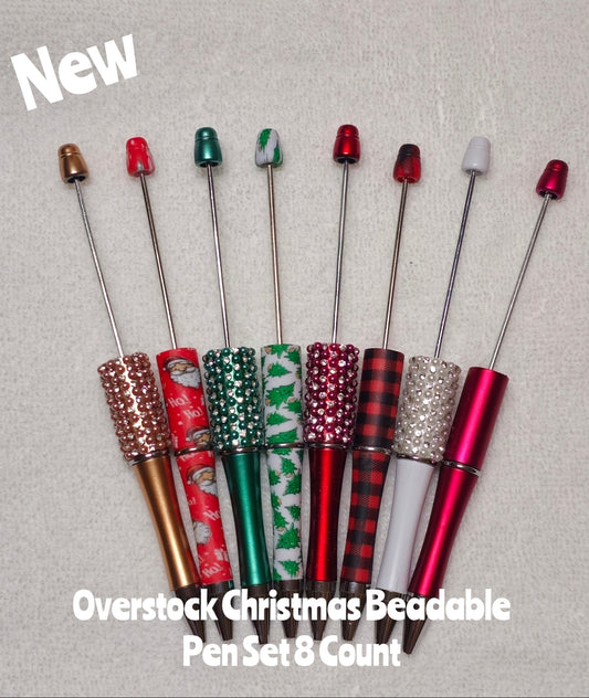 Over stock Clearance 8 Count Christmas Beadable Pen Set