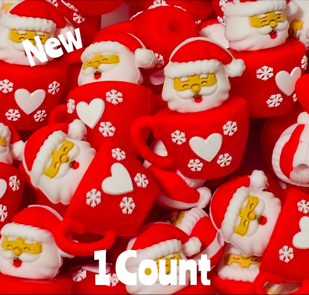 New 1 Count 3D Focal Bead Santa Cup
