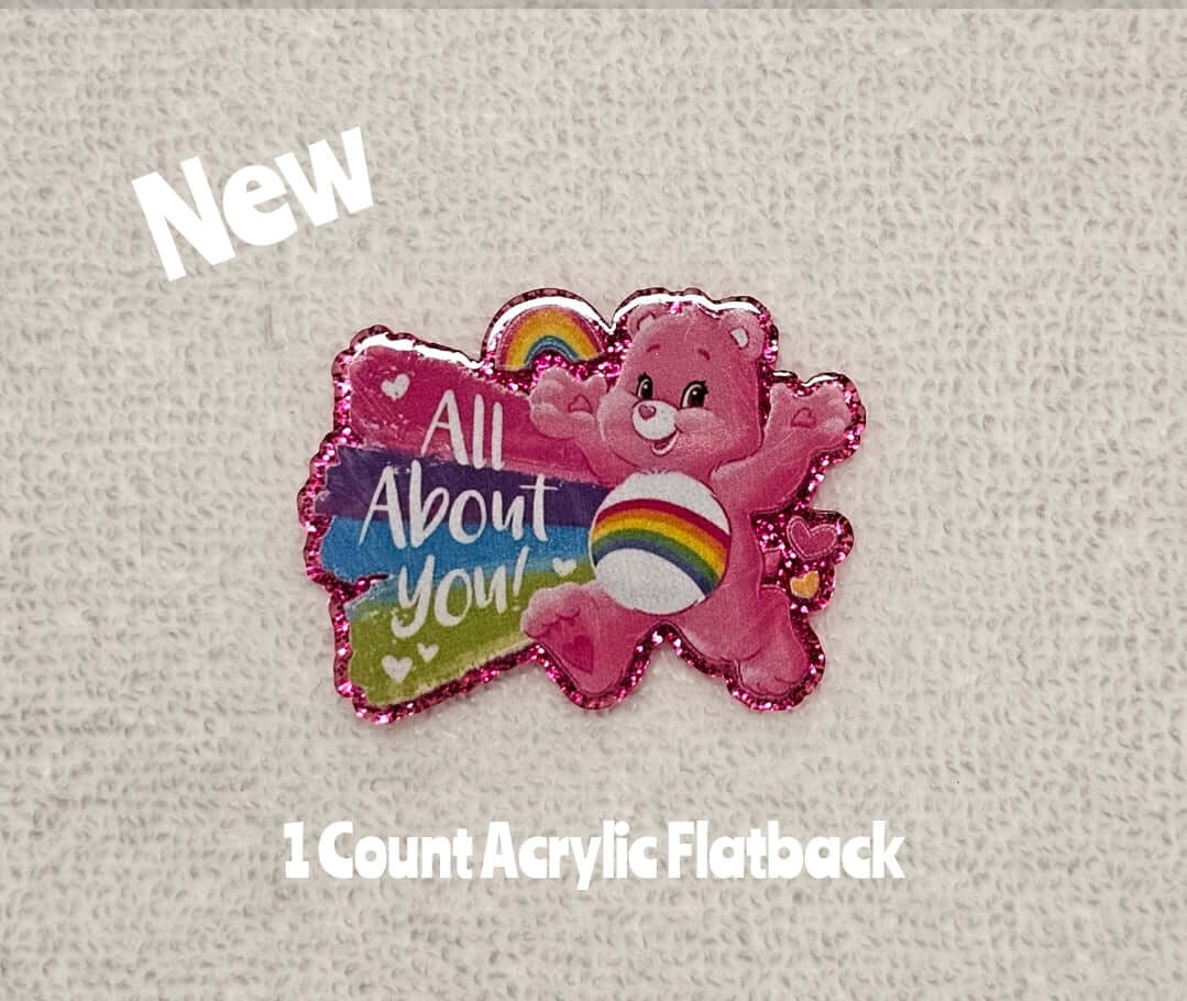 New 1 Count Glitter Acrylic Flatback Care Bears