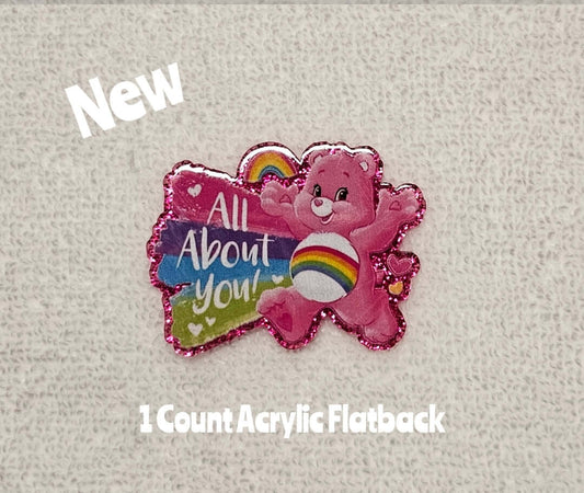 New 1 Count Glitter Acrylic Flatback Care Bears