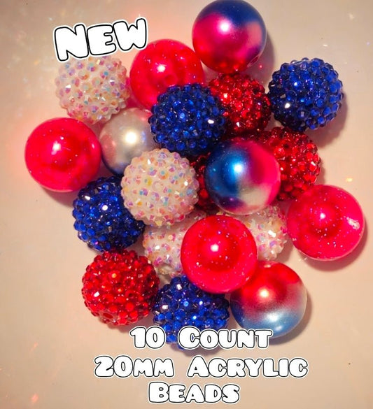 Patriotic Fancy Rhinestone America 4th July Acrylic Beads Mix