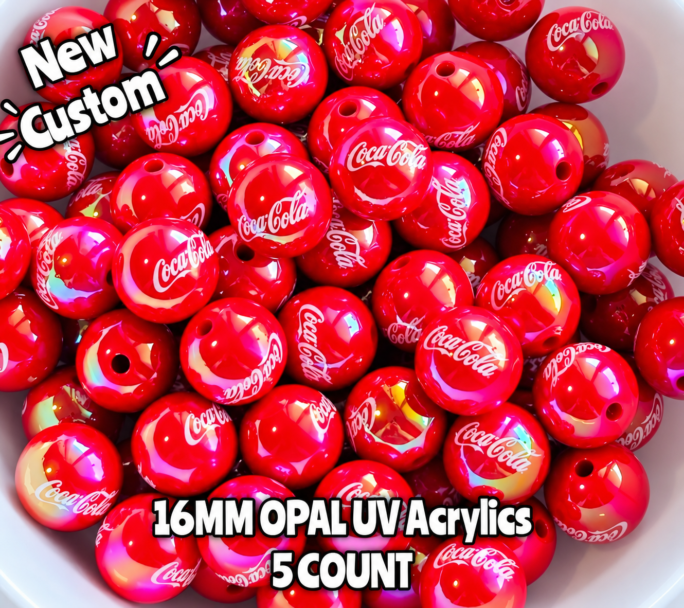 New 5 Count Shimmer Glossy UV Acrylic Coca Cola Beads 16mm