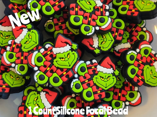 New Silicone Christmas Grinch Ho Ho Ho Focal Beads 1 Count DIY Bead Supplies