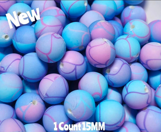 New 1 Count Ombre Mermaid Prints 15mm printed Silicone Beads