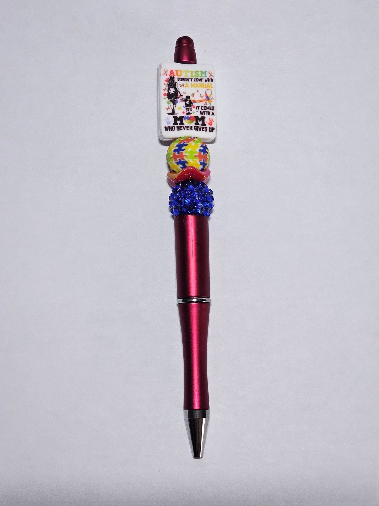 New 1 Count Focal Bead Autism Mom. Pen is example bead only