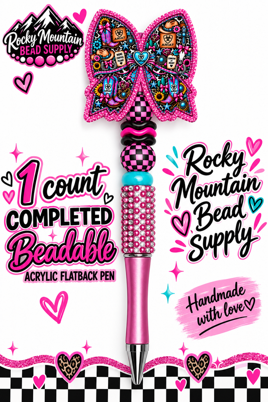 New 1 Count Completed Beadable Pen Exclusive Design Wholesale Acrylic Flatback Pen ARIAT