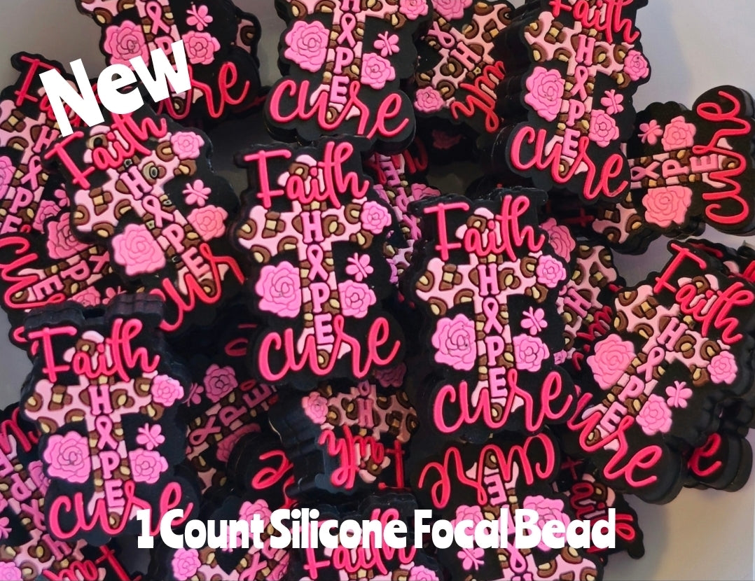 New Silicone Cancer Faith Hope Cure Focal Beads 1 Count DIY Bead Supplies