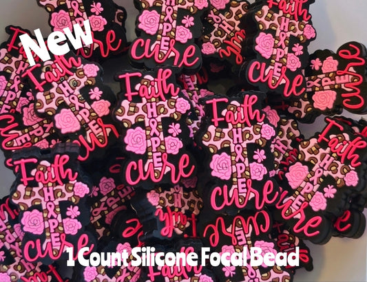 New Silicone Cancer Faith Hope Cure Focal Beads 1 Count DIY Bead Supplies