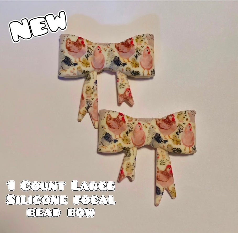 1 Count Large Silicone Printed Bow Focal Beads. Bow beadable accessories