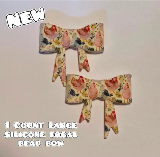 1 Count Large Silicone Printed Bow Focal Beads. Bow beadable accessories