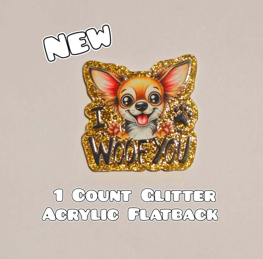 Glitter Acrylic Flatback- Acrylic Planer Resin Charm- Dog