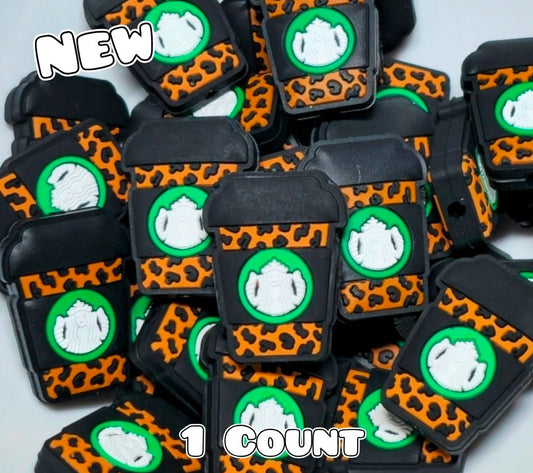 New 1 Count Starbucks Cup Leopard Focal Bead