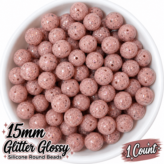 NEW Glitter 15mm DIY Silicone Beads Glossy Shiny Solids 1 Count Muave BROWN PINK