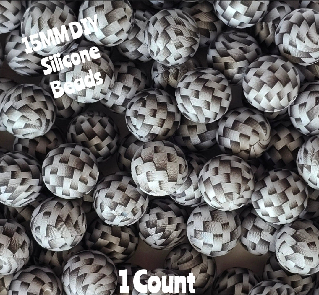 New 1 Count DIY Silicone Beads 15mm printed Basket Weeve