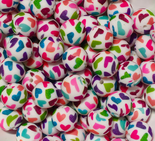 New 1 Count 15mm printed hearts Silicone Beads