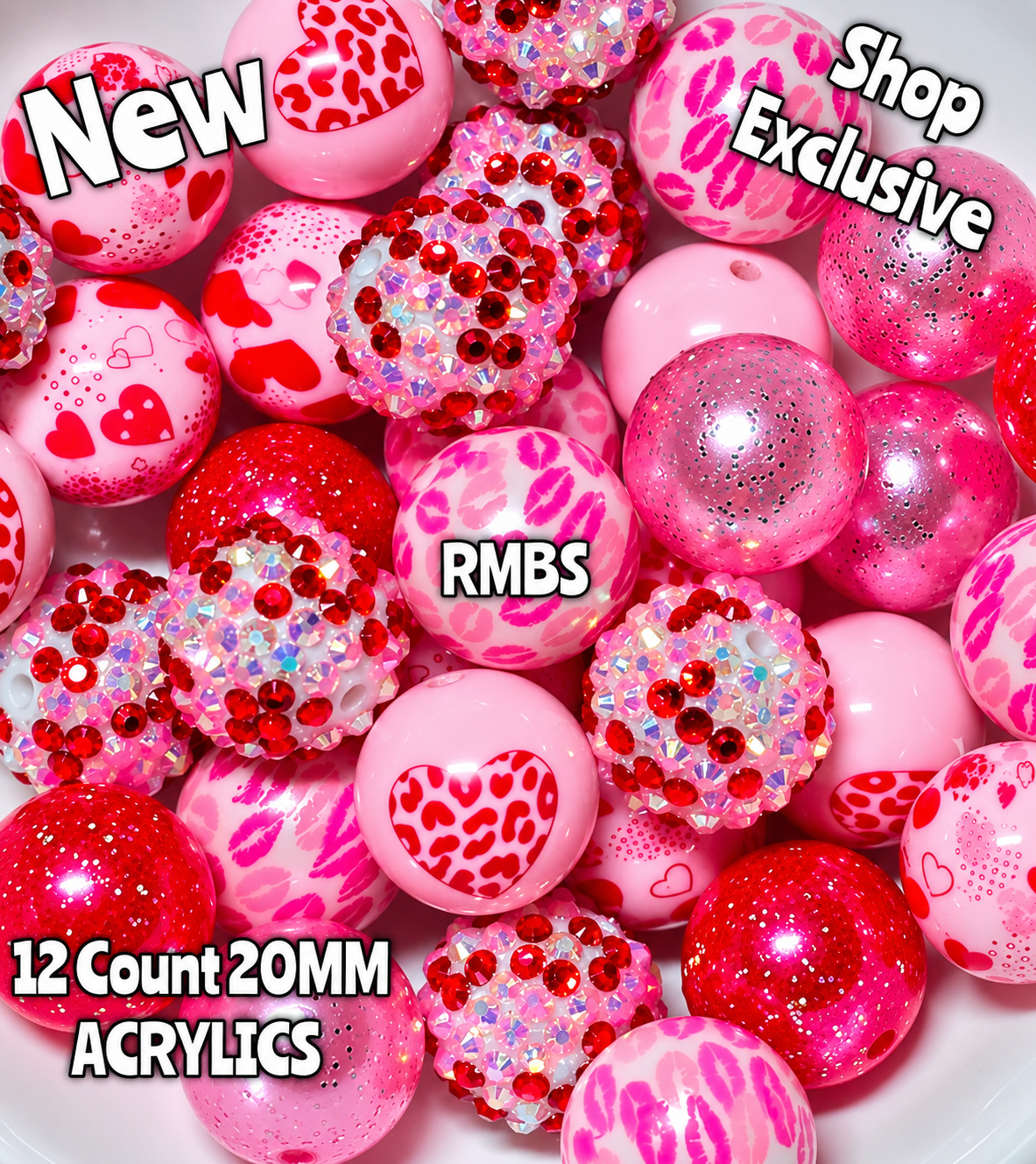 New 12 Count Hearts Mix 20MM DIY Acrylic Beads Craft Supplies