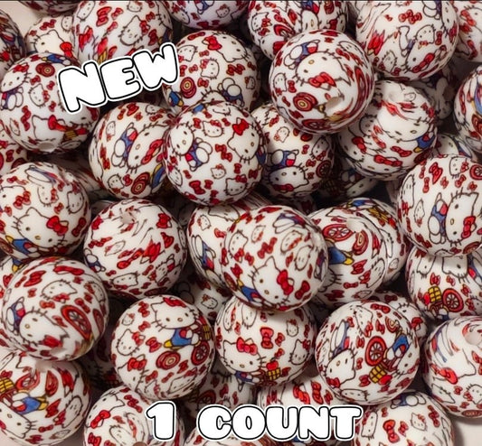 New 1 Count 15mm printed silicone beads Hello Kitty