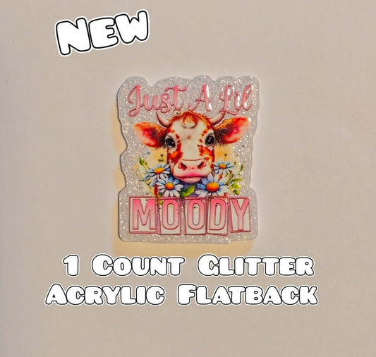 Glitter Acrylic Flatback- Acrylic Planer Resin Charm- Cow Moody