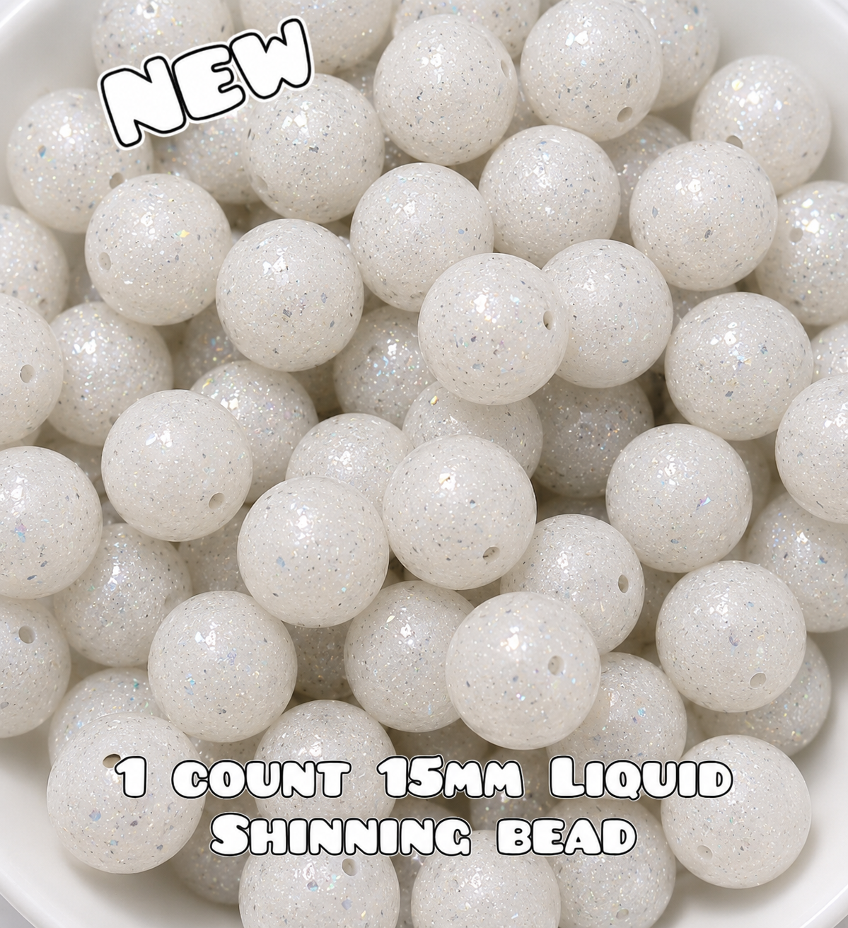 NEW 15mm DIY Silicone Beads Glitter Glossy 1 Count White