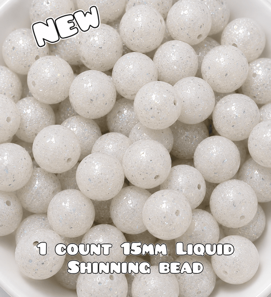 NEW 15mm DIY Silicone Beads Glitter Glossy 1 Count White