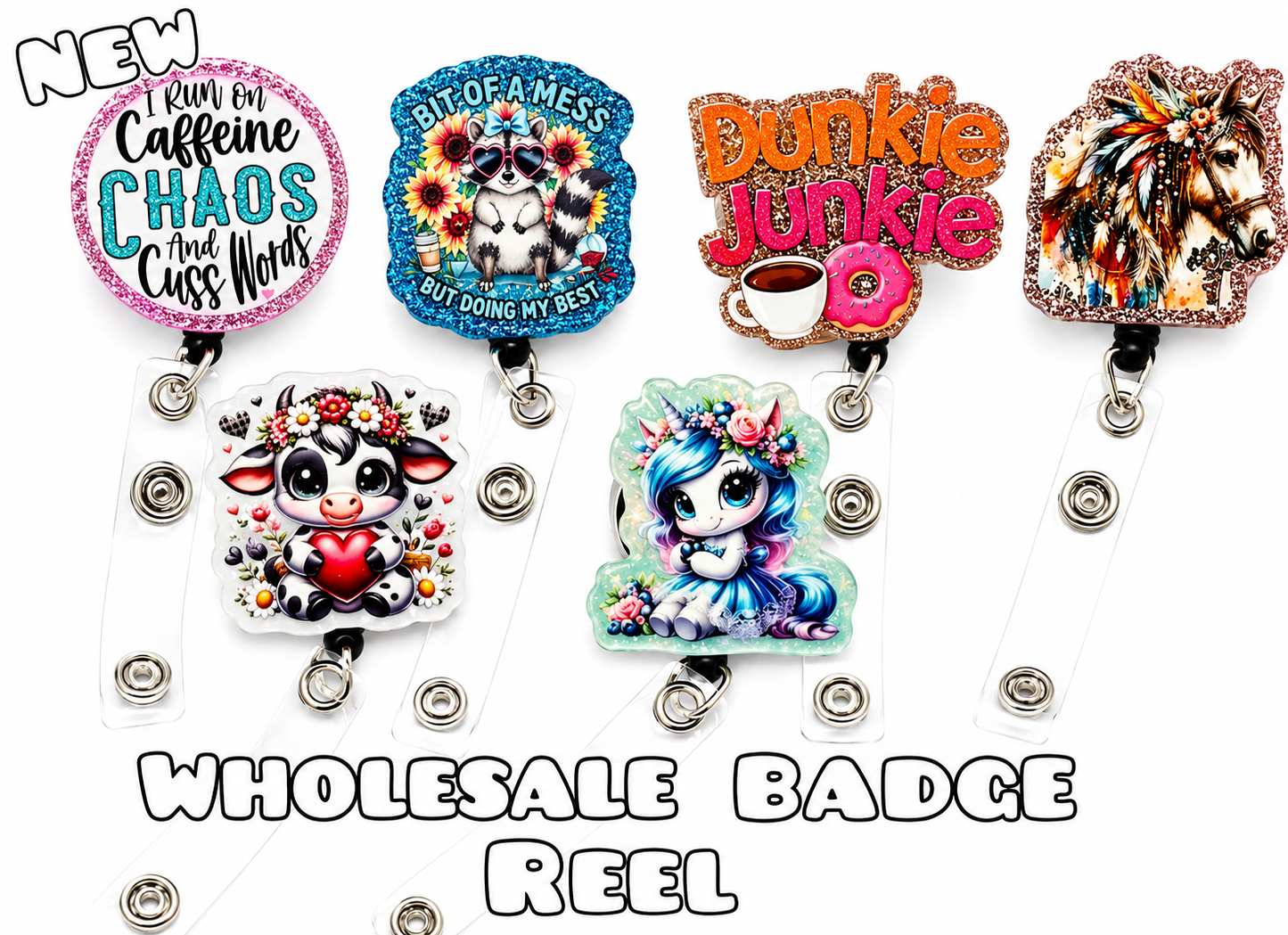 Wholesale Beadable Completed Badge Reels 360 alligator clip