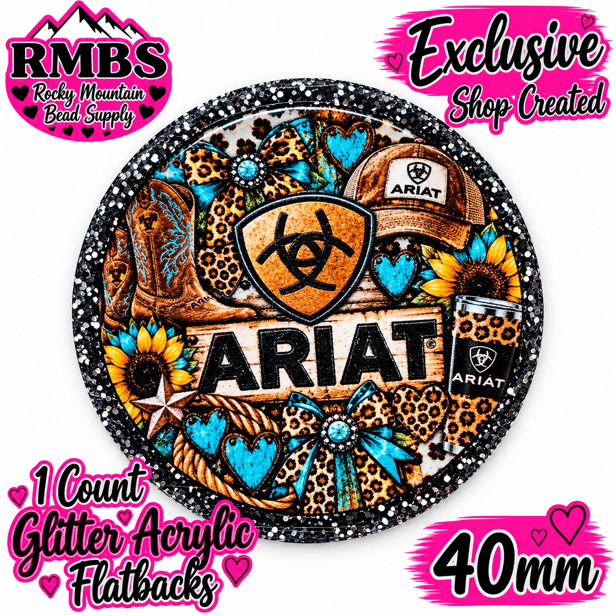Exclusive 1 Count Custom Exclusive Glitter Acrylic Flatback 40mm ARIAT 3