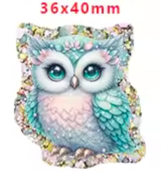 Glitter Acrylic Flatback- Acrylic Planer Resin Charm- Animal Owl