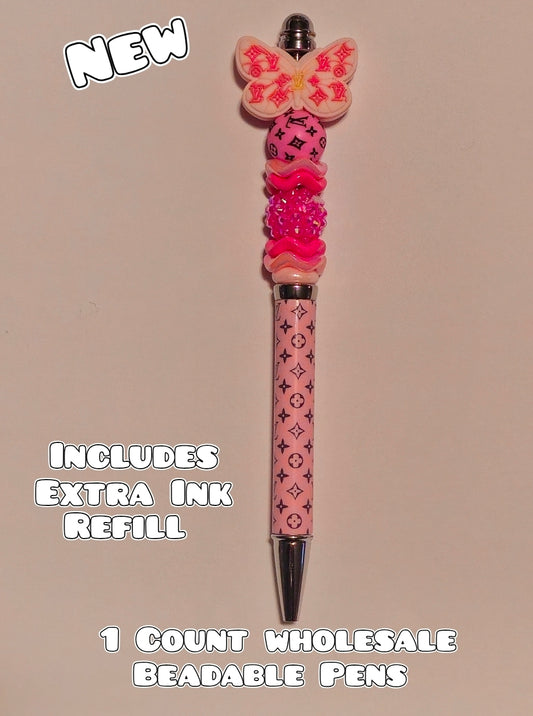 Wholesale Beadable Pens 1 Count Luxury Butterfly Pink Style Completed Pen