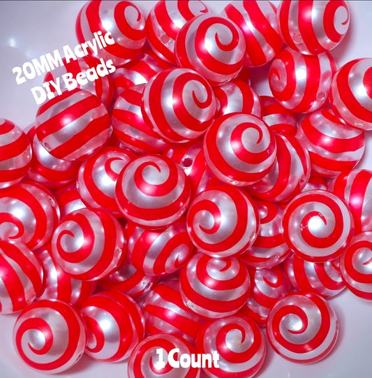 1 Count 20MM DIY Acrylic Beads Red Swirl Craft Supplies