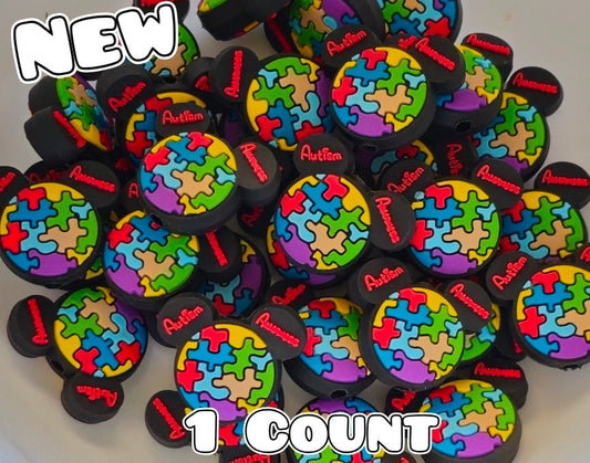 New 1 Count Mouse Ears Autism Awareness Focal Bead