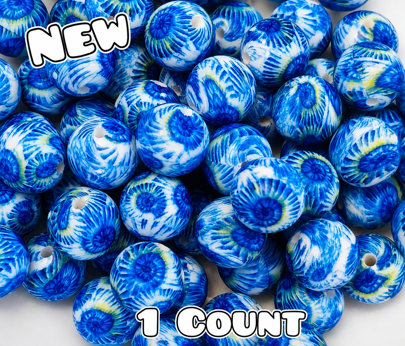 New 1 Count DIY Silicone Beads 15mm printed Blue Sea Shells