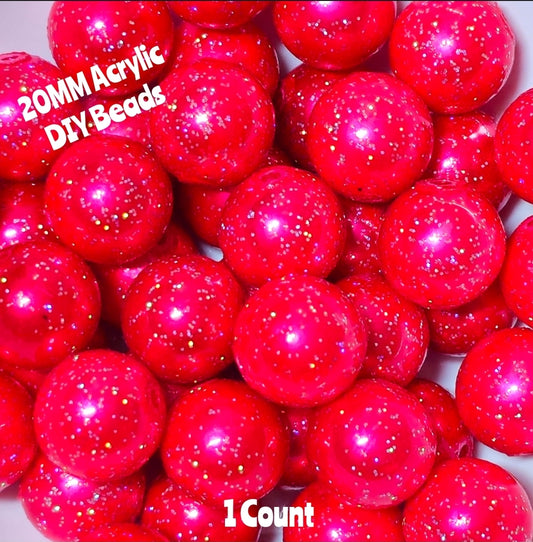 1 Count 20MM DIY Acrylic Beads Glitter Red Craft Supplies