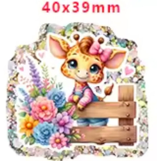 Glitter Acrylic Flatback- Acrylic Planer Resin Charm- Animal Giraffe