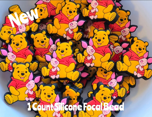 New Silicone Pooh Piglet Focal Beads 1 Count DIY Bead Supplies