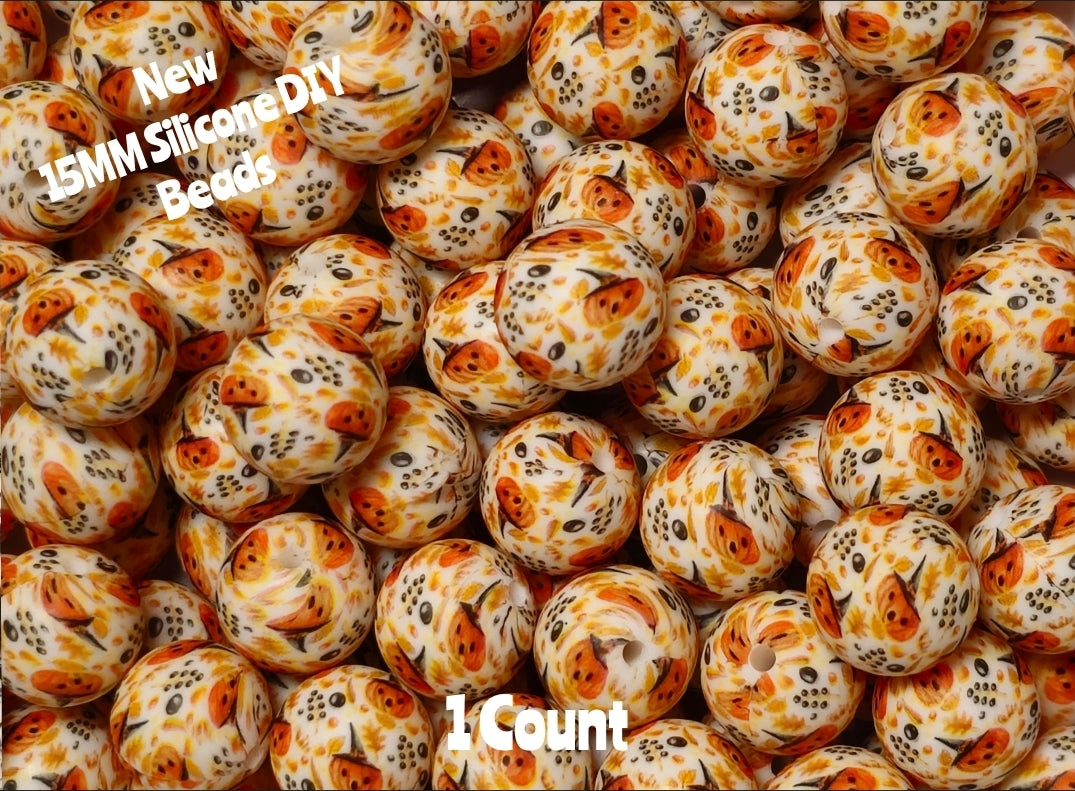 New 1 Count DIY Silicone Beads 15mm printed pumpkins beadable accessories