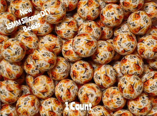 New 1 Count DIY Silicone Beads 15mm printed pumpkins beadable accessories
