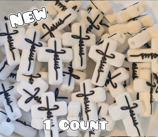 New 1 Count Focal Bead Cross Jesus White