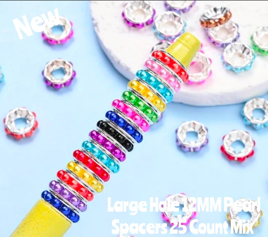 New 25 Count DIY 12MM Large Hole Multi Color Pearl Spacers Mix Beads Craft Supplies