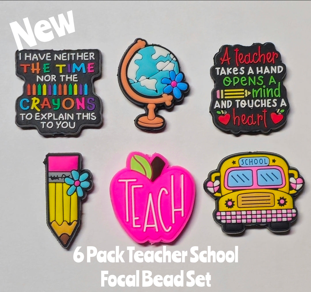 New Teacher School Focal Beads 6 Count DIY Bead Supplies