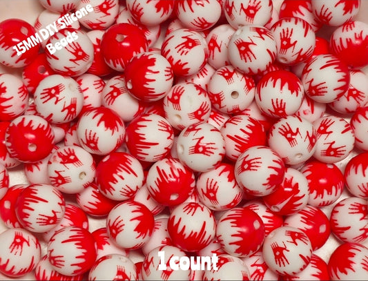New 1 Count DIY Silicone Beads 15mm printed bloody handprints horror Halloween beadable accessories