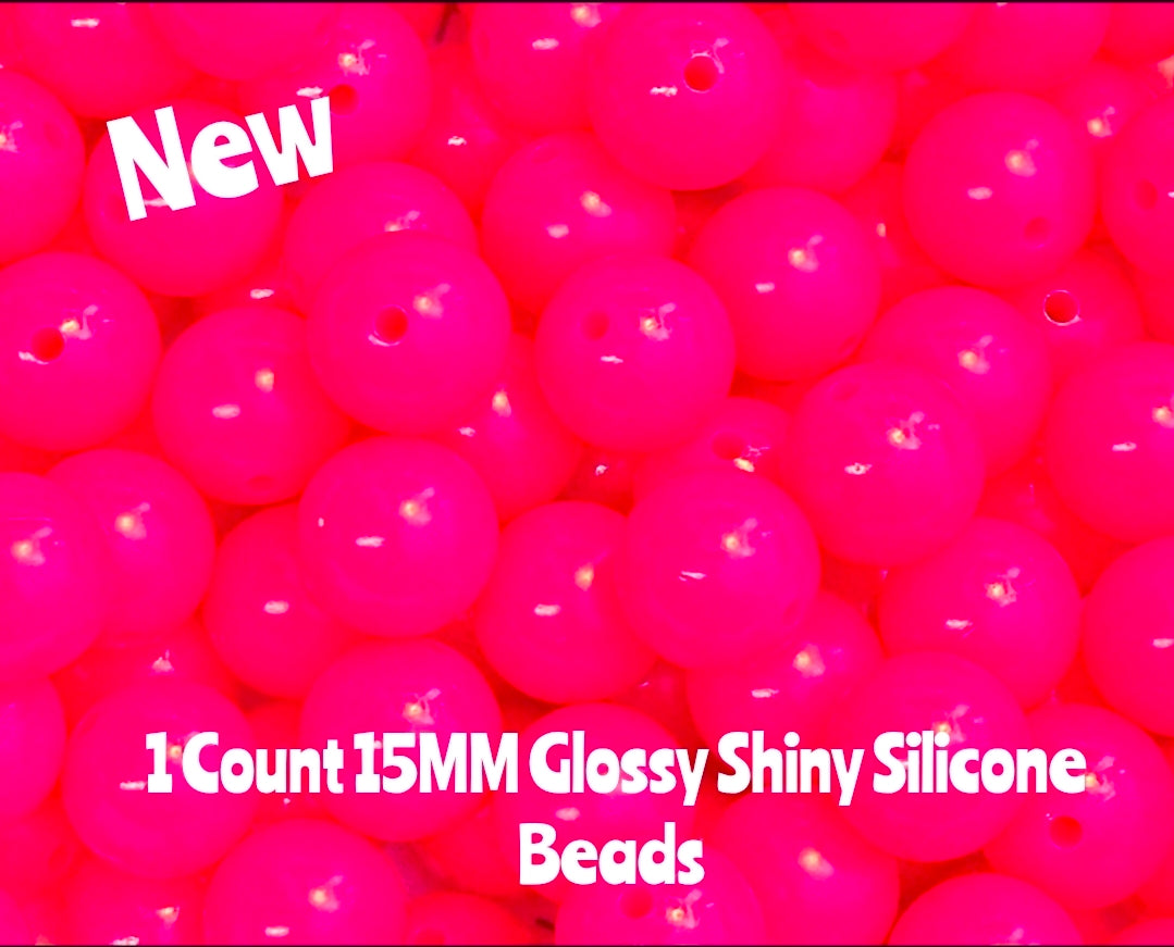 15mm DIY Silicone Beads Glossy Shiny Solids 1 Count Raspberry Pink