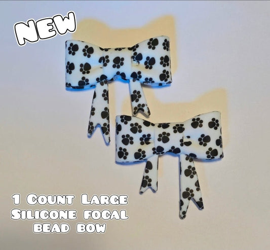 1 Count Large Silicone Printed Bow Focal Beads. Bow beadable accessories