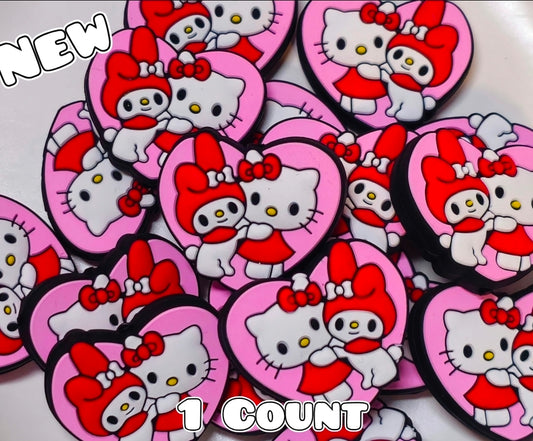 New 1 Count Focal Bead Hello Kitty Heart