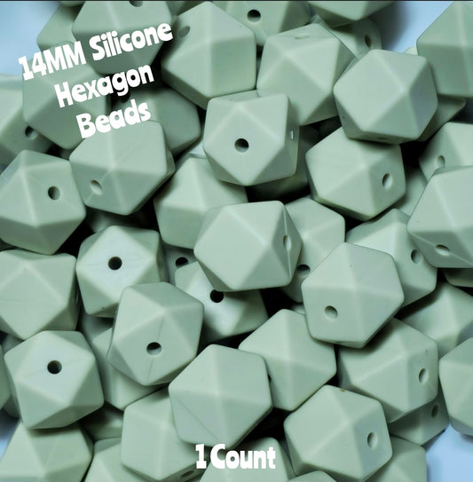 1 Count DIY Beads 14MM Solid Sage Hexagon Beads