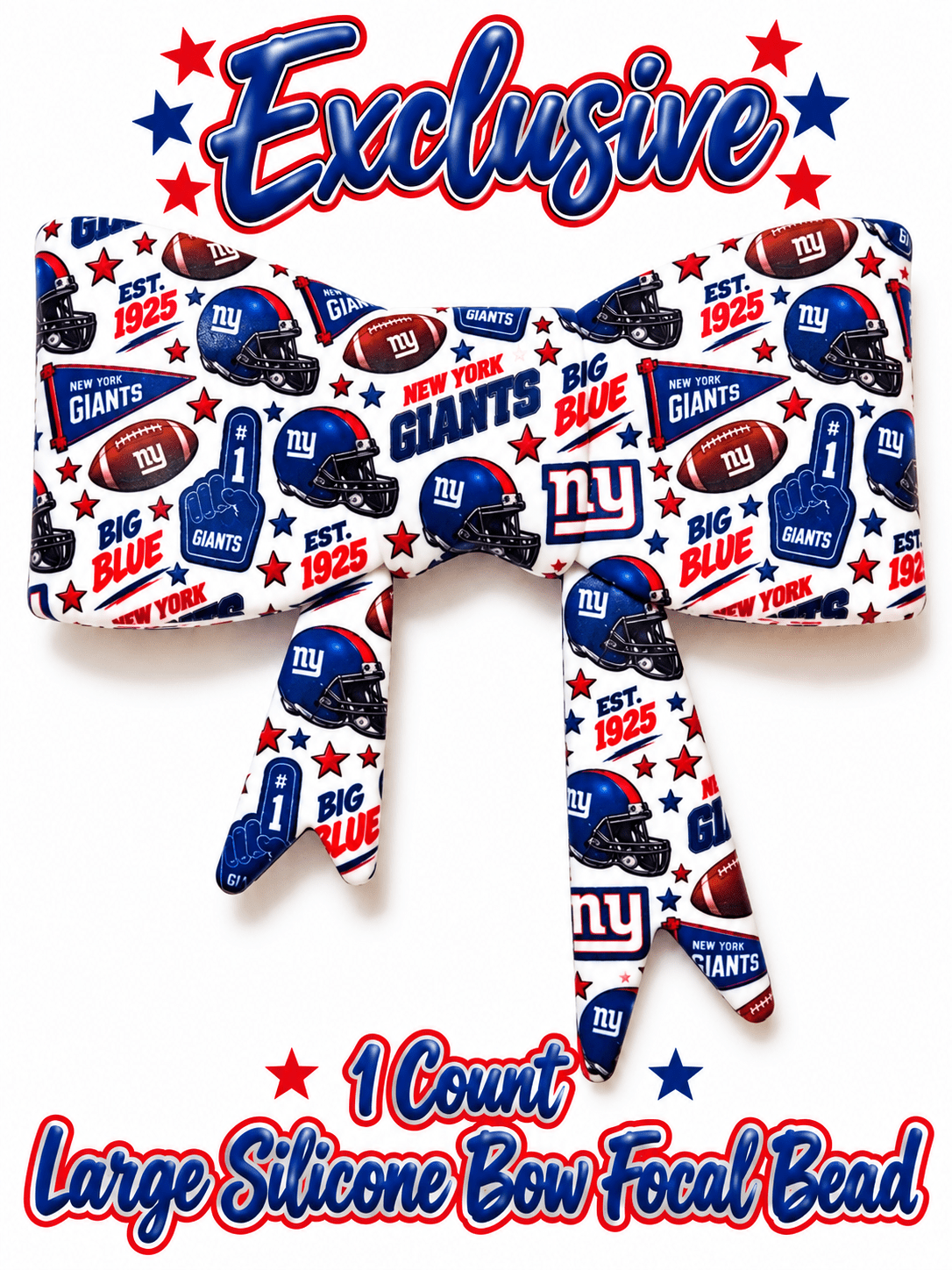 New Shop Exclusive 1 Count Large Silicone Bow FOOTBALL NY GIANTS