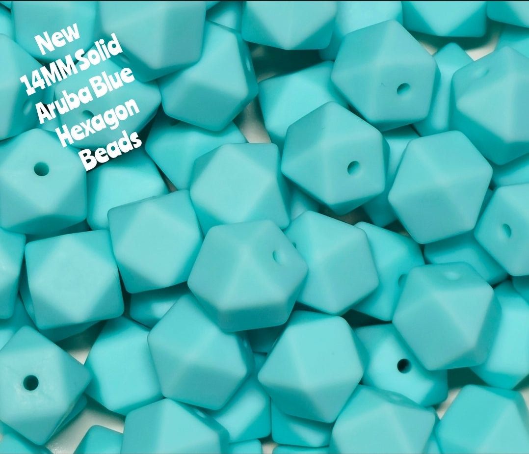 1 Count DIY Beads 14MM Solid Aruba Blue Hexagon Beads