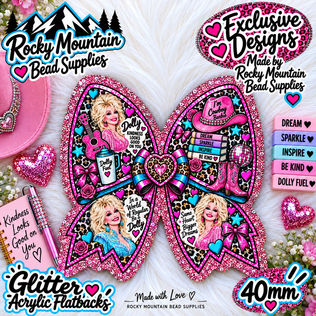 Shop Exclusive 1 Count Custom Exclusive Glitter Acrylic Flatback 40mm