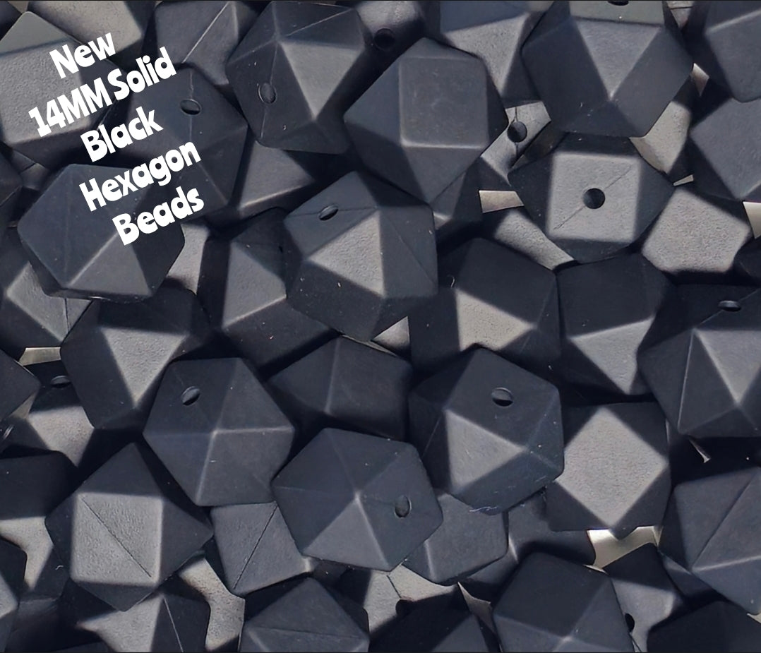 1 Count DIY Beads 14MM Solid Black Hexagon Beads